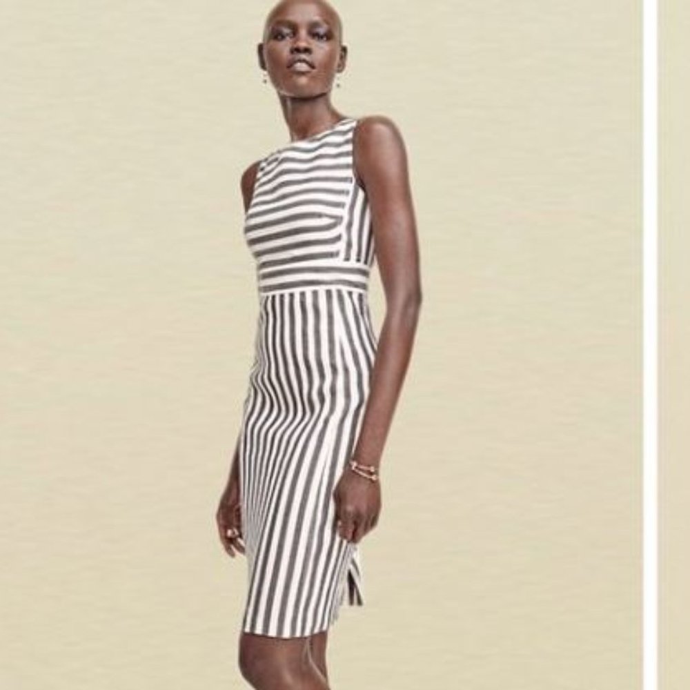 Ann Taylor Striped Linen Blend Sheath Dress